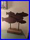 Vintage Carved Wood School Of Fish Sculpture, Elevated On WoodBlock-Very Good