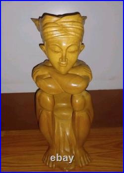 Vintage Carved Wood Sculpture Balinese Indonesian Woman Semi Nude 11