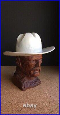 Vintage Carved Wood Sculpture Cowboy with a White Hat