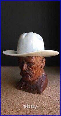 Vintage Carved Wood Sculpture Cowboy with a White Hat