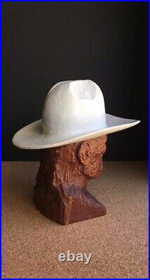 Vintage Carved Wood Sculpture Cowboy with a White Hat