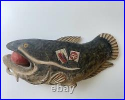 Vintage Carved Wood Sculpture Fish Japanese Artist Signed