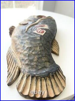 Vintage Carved Wood Sculpture Fish Japanese Artist Signed
