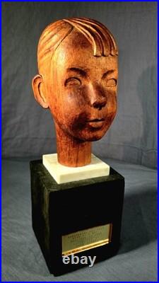 Vintage Carved Wood Sculpture Head of a Boy American California 1935 Art Deco