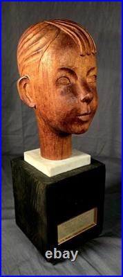 Vintage Carved Wood Sculpture Head of a Boy American California 1935 Art Deco