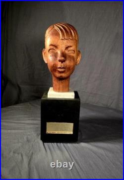 Vintage Carved Wood Sculpture Head of a Boy American California 1935 Art Deco