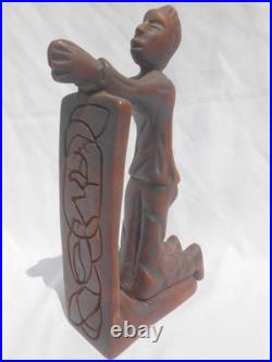 Vintage Carved Wood Sculpture Herve Verhnes Kneeling Prayer UNIQUE