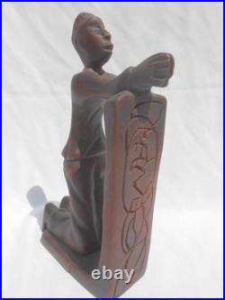 Vintage Carved Wood Sculpture Herve Verhnes Kneeling Prayer UNIQUE