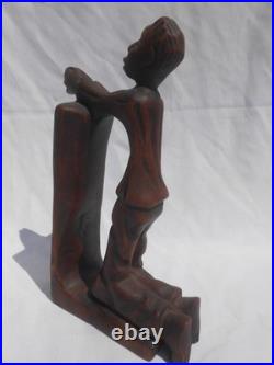 Vintage Carved Wood Sculpture Herve Verhnes Kneeling Prayer UNIQUE