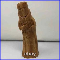 Vintage Carved Wood Sculpture Monk Signed Mike Salazar Folk-Art New Mexico