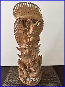 Vintage Carved Wood Sculpture Vishnu Riding Garuda 16.5 Exquisite Pice