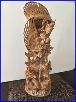 Vintage Carved Wood Sculpture Vishnu Riding Garuda 16.5 Exquisite Pice