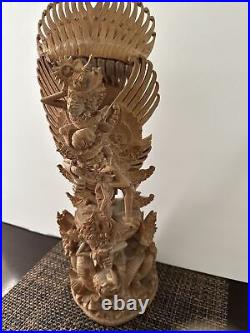 Vintage Carved Wood Sculpture Vishnu Riding Garuda 16.5 Exquisite Pice