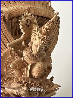 Vintage Carved Wood Sculpture Vishnu Riding Garuda 16.5 Exquisite Pice