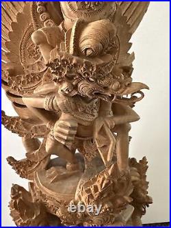 Vintage Carved Wood Sculpture Vishnu Riding Garuda 16.5 Exquisite Pice