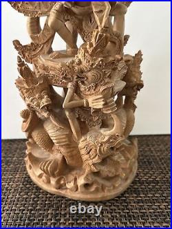 Vintage Carved Wood Sculpture Vishnu Riding Garuda 16.5 Exquisite Pice