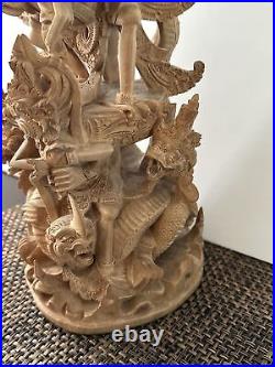 Vintage Carved Wood Sculpture Vishnu Riding Garuda 16.5 Exquisite Pice