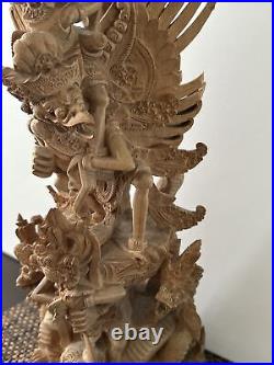 Vintage Carved Wood Sculpture Vishnu Riding Garuda 16.5 Exquisite Pice