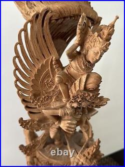 Vintage Carved Wood Sculpture Vishnu Riding Garuda 16.5 Exquisite Pice