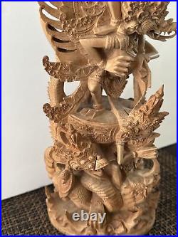 Vintage Carved Wood Sculpture Vishnu Riding Garuda 16.5 Exquisite Pice