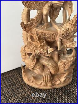 Vintage Carved Wood Sculpture Vishnu Riding Garuda 16.5 Exquisite Pice