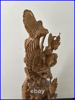 Vintage Carved Wood Sculpture Vishnu Riding Garuda 16.5 Exquisite Pice