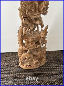 Vintage Carved Wood Sculpture Vishnu Riding Garuda 16.5 Exquisite Pice