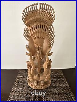 Vintage Carved Wood Sculpture Vishnu Riding Garuda 16.5 Exquisite Pice