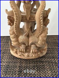 Vintage Carved Wood Sculpture Vishnu Riding Garuda 16.5 Exquisite Pice