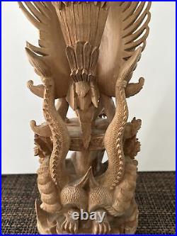 Vintage Carved Wood Sculpture Vishnu Riding Garuda 16.5 Exquisite Pice