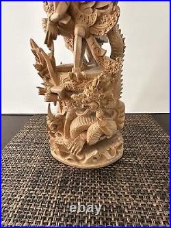 Vintage Carved Wood Sculpture Vishnu Riding Garuda 16.5 Exquisite Pice