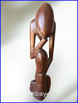 Vintage Carved Wood Thinking Man Sculpture 20 tall Art Sculpture The Thinker