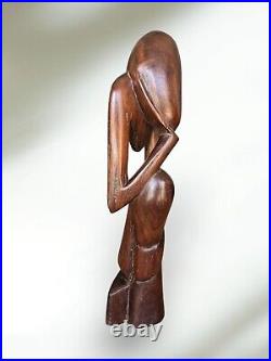 Vintage Carved Wood Thinking Man Sculpture 20 tall Art Sculpture The Thinker