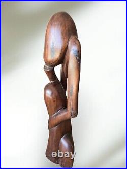 Vintage Carved Wood Thinking Man Sculpture 20 tall Art Sculpture The Thinker