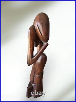 Vintage Carved Wood Thinking Man Sculpture 20 tall Art Sculpture The Thinker