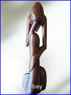 Vintage Carved Wood Thinking Man Sculpture 20 tall Art Sculpture The Thinker