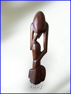 Vintage Carved Wood Thinking Man Sculpture 20 tall Art Sculpture The Thinker