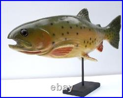 Vintage Carved Wood Trout Model Sculpture Signed Dale Davies 1989 Alberta Canada