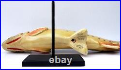 Vintage Carved Wood Trout Model Sculpture Signed Dale Davies 1989 Alberta Canada