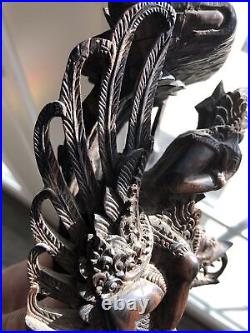 Vintage Carved Wood Vishnu Riding Garuda Hindu Sculpture Bali Indonesia 12