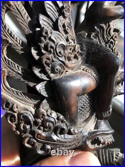 Vintage Carved Wood Vishnu Riding Garuda Hindu Sculpture Bali Indonesia 12