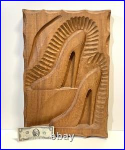 Vintage Carved Wood Wall Plaque Sculpture High Heel Shoes Signed Dated 1989 Vintage Carved Wood Wall Plaque Sculpture High Heel Shoes Signed Dated 1989