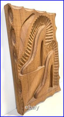Vintage Carved Wood Wall Plaque Sculpture High Heel Shoes Signed Dated 1989