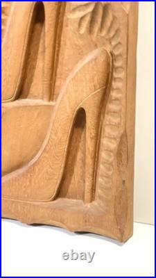 Vintage Carved Wood Wall Plaque Sculpture High Heel Shoes Signed Dated 1989 Vintage Carved Wood Wall Plaque Sculpture High Heel Shoes Signed Dated 1989