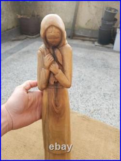Vintage Carved Wood Wooden Statue Woman Girl Solid Wood Wood Carving Sculpture