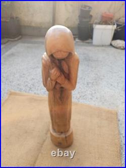 Vintage Carved Wood Wooden Statue Woman Girl Solid Wood Wood Carving Sculpture