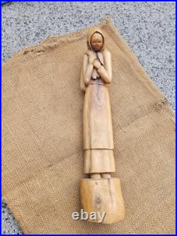 Vintage Carved Wood Wooden Statue Woman Girl Solid Wood Wood Carving Sculpture