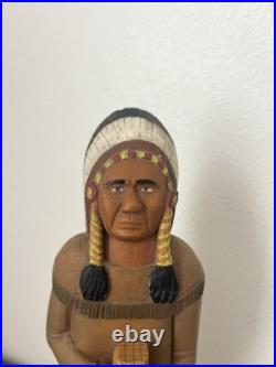 Vintage Carved Wooden Cigar-store Indian Folk-art Figure, 18.5 Cigar 5¢ Wooden