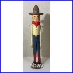 Vintage Carved Wooden Cowboy Figure Folk Art Boots Hat Bandana Americana Western