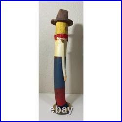 Vintage Carved Wooden Cowboy Figure Folk Art Boots Hat Bandana Americana Western
